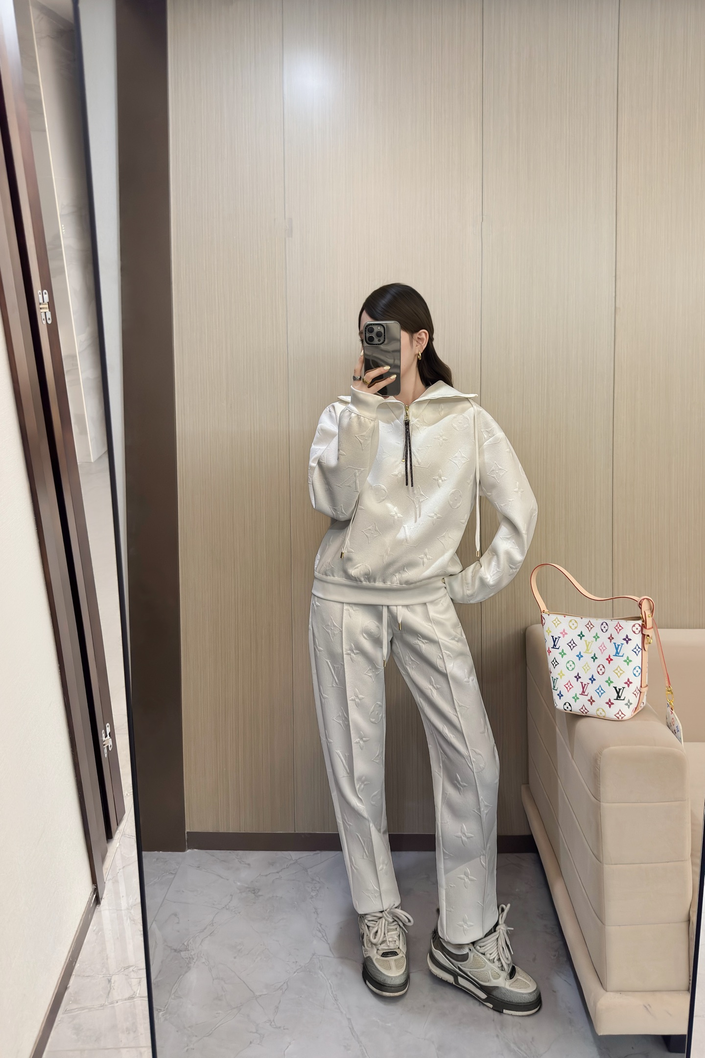 Louis Vuitton Women's White Monogram Embossed Tracksuit Set 7 i1758810832709 480 0 6