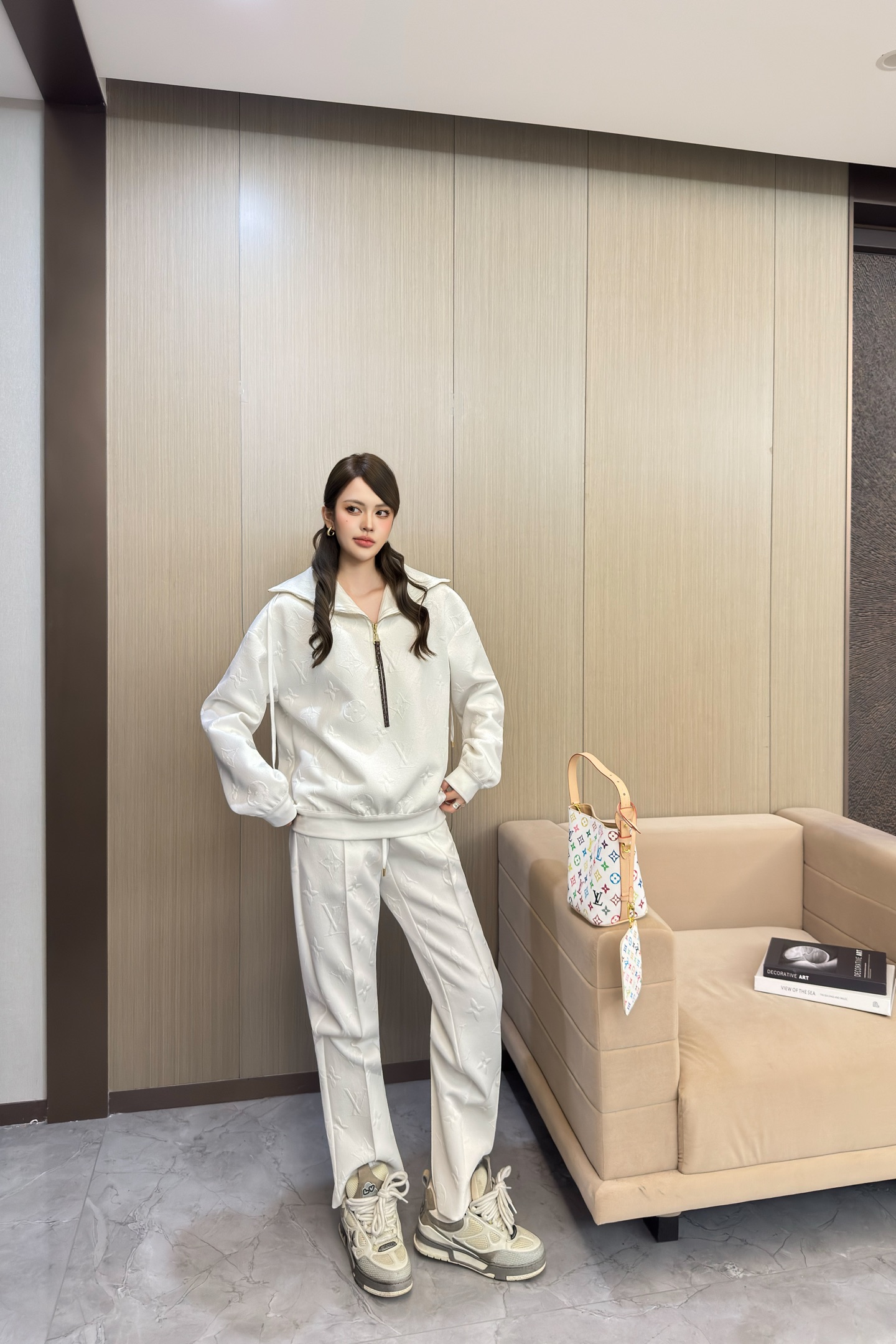 Louis Vuitton Women's White Monogram Embossed Tracksuit Set 1 i1758810833715 7184 0 0