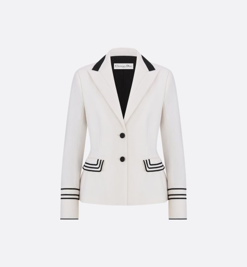Dior-Inspired White Blazer with Navy Accents - French Retro Style 1 Dior-Inspired White Blazer with Navy Accents - French Retro Style