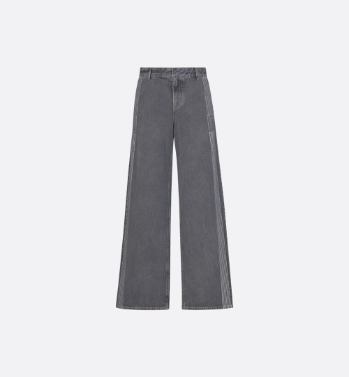 Dior High-Waisted Wide-Leg Jeans in Gray Wash with Striped Detail 1 Dior High-Waisted Wide-Leg Jeans in Gray Wash with Striped Detail