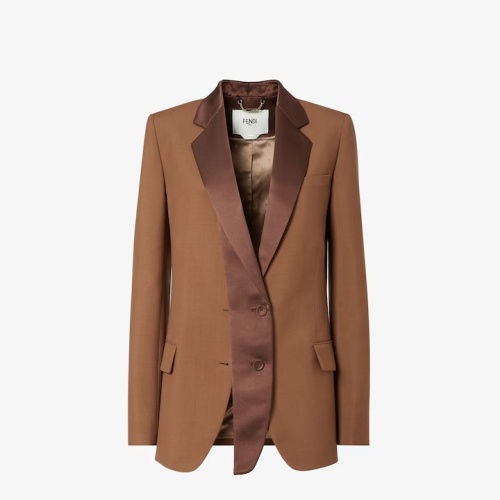 Fendi Women's Brown Blazer - Elegant V-Neck Suit Jacket, Versatile & Chic 1 Fendi Women's Brown Blazer - Elegant V-Neck Suit Jacket, Versatile & Chic