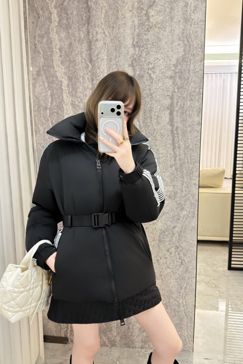 Dior Black Down Jacket with Logo Stripe Print and Adjustable Belt 18 Dior Black Down Jacket with Logo Stripe Print and Adjustable Belt