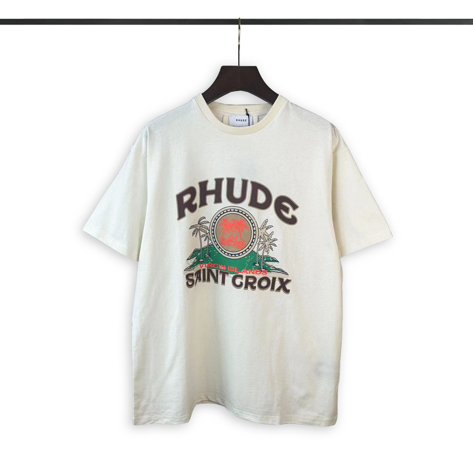 Rhude Clothing T-Shirt Apricot Color Printing Summer Collection Short Sleeve