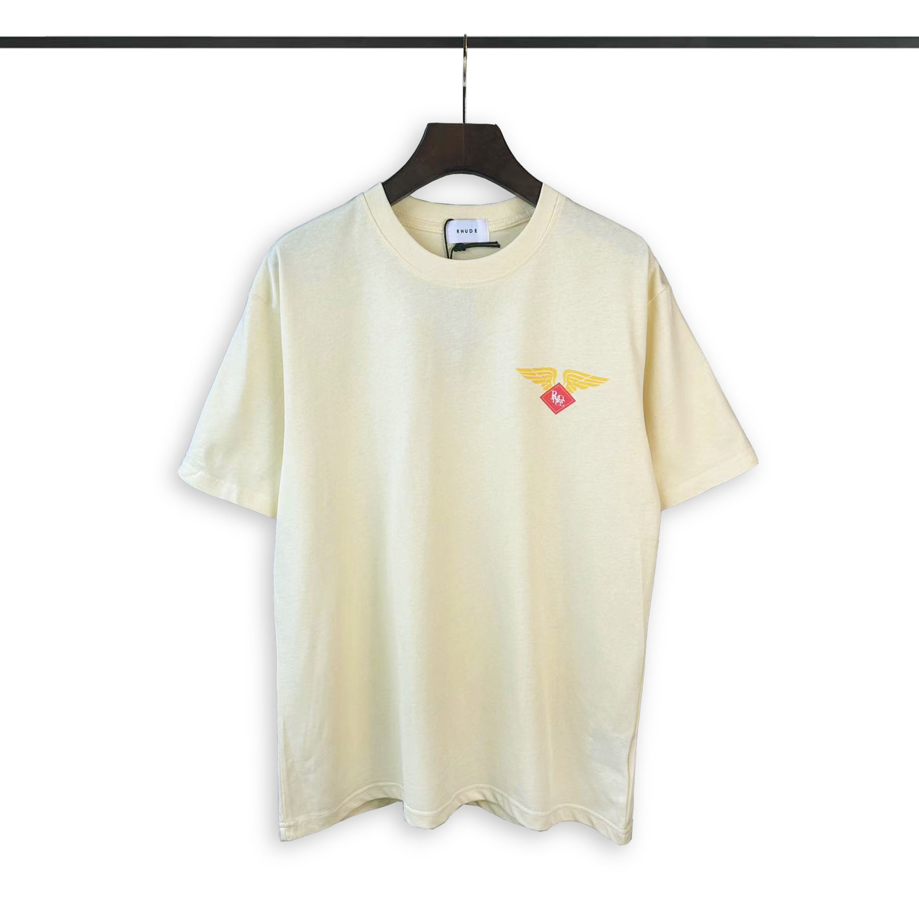 Rhude Clothing T-Shirt Apricot Color Black White Printing Short Sleeve