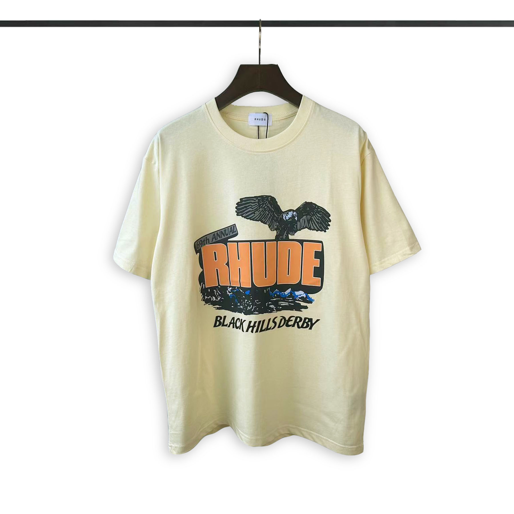 Rhude Clothing T-Shirt Apricot Color Black White Printing Short Sleeve