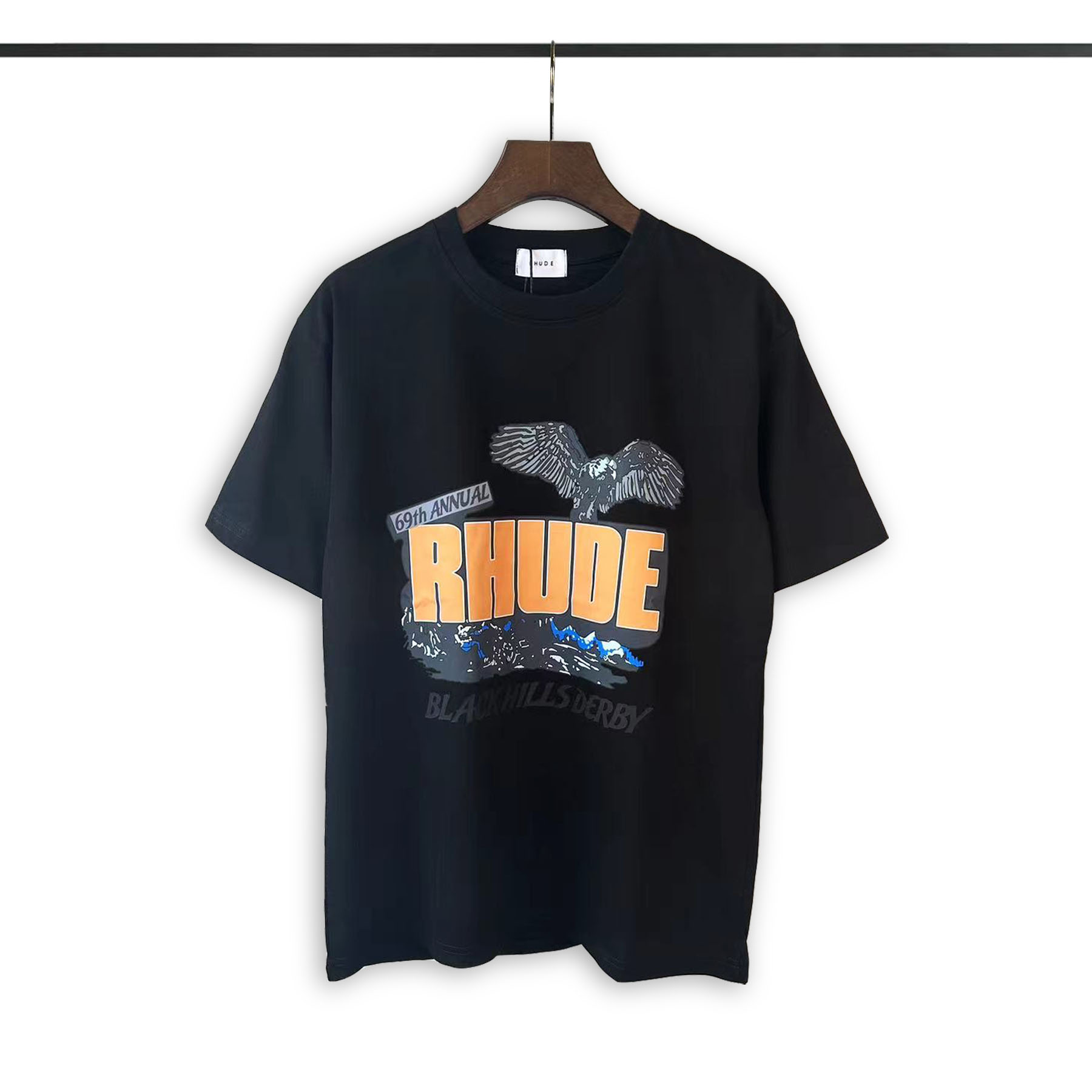 Rhude Clothing T-Shirt Apricot Color Black White Printing Short Sleeve