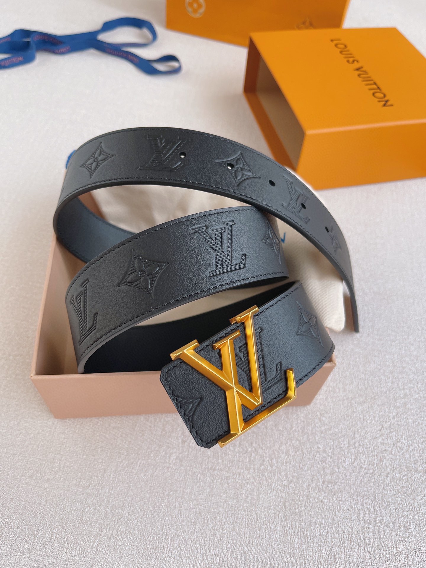 Louis Vuitton Pyramide Belt in Black Leather with Signature Monogram