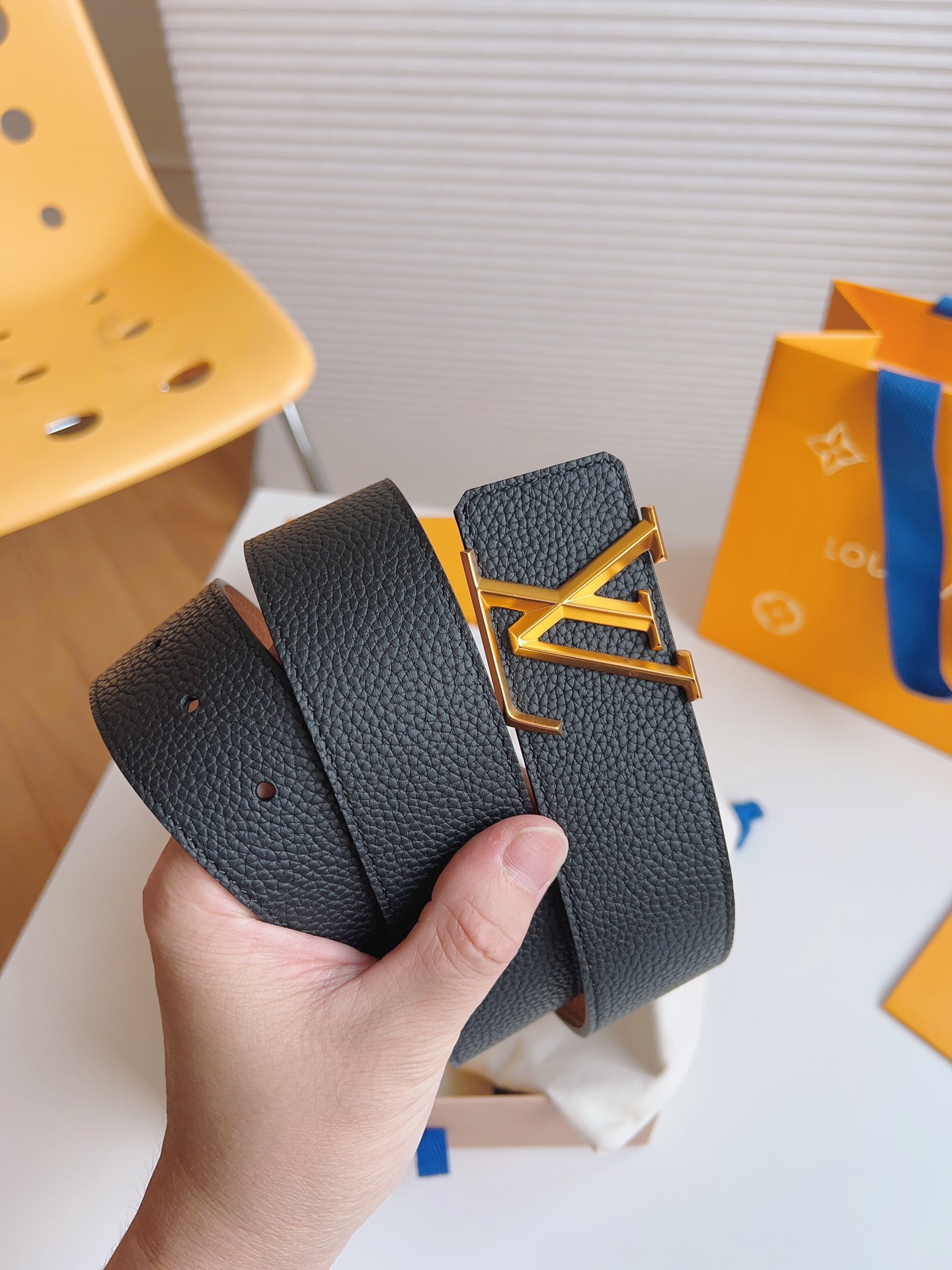 Louis Vuitton Taurillon Leather Belt with LV Initiales Buckle, 4.0cm