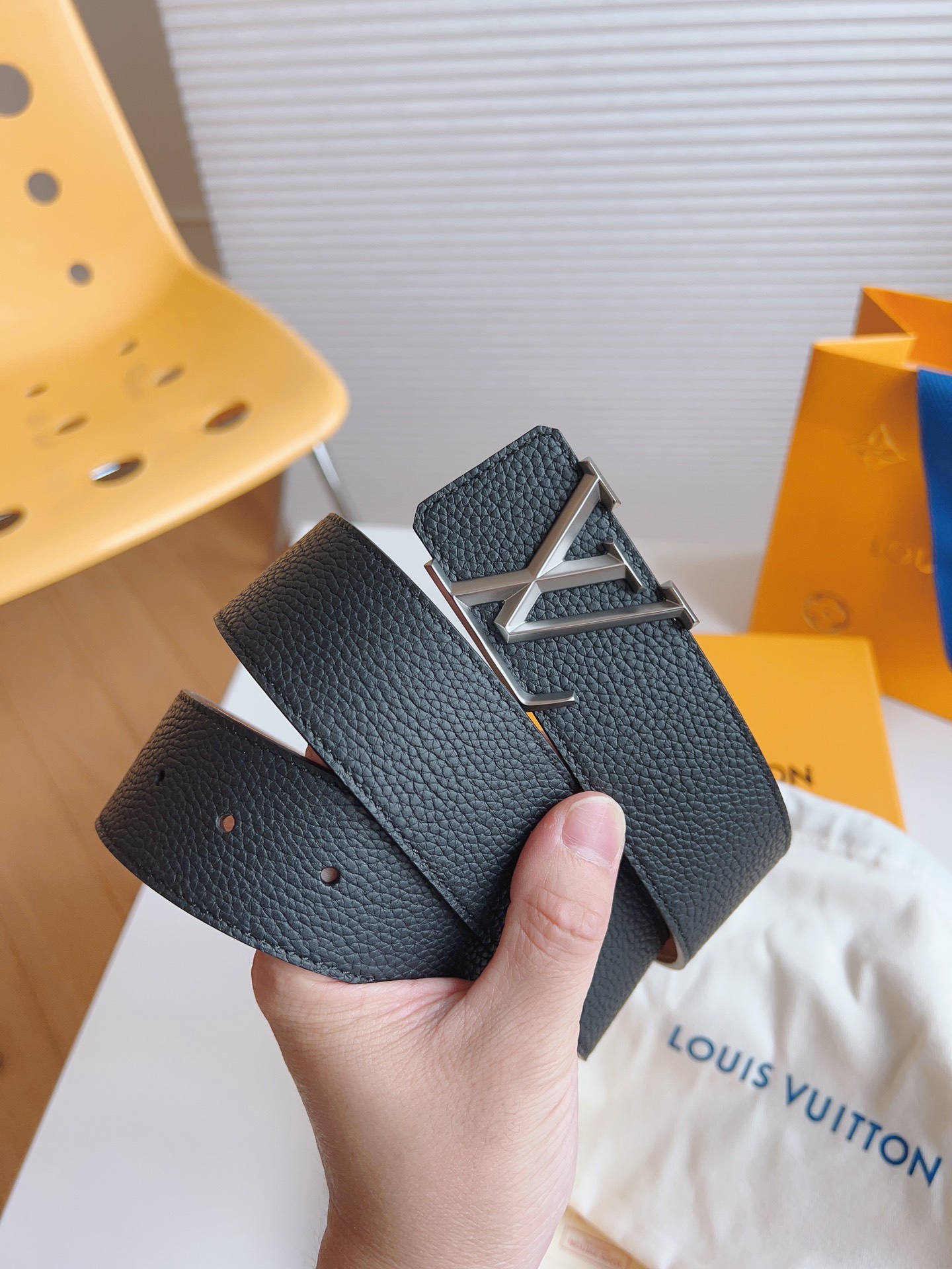 Louis Vuitton Taurillon Leather Belt, Modern Style, Iconic LV Buckle, 4.0cm