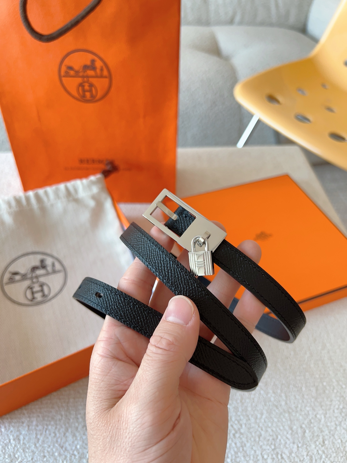 Hermes Swift & Epsom Leather Belt with Lucky Padlock Buckle - 1.5cm Width 1 i1737010665854 56 0 0