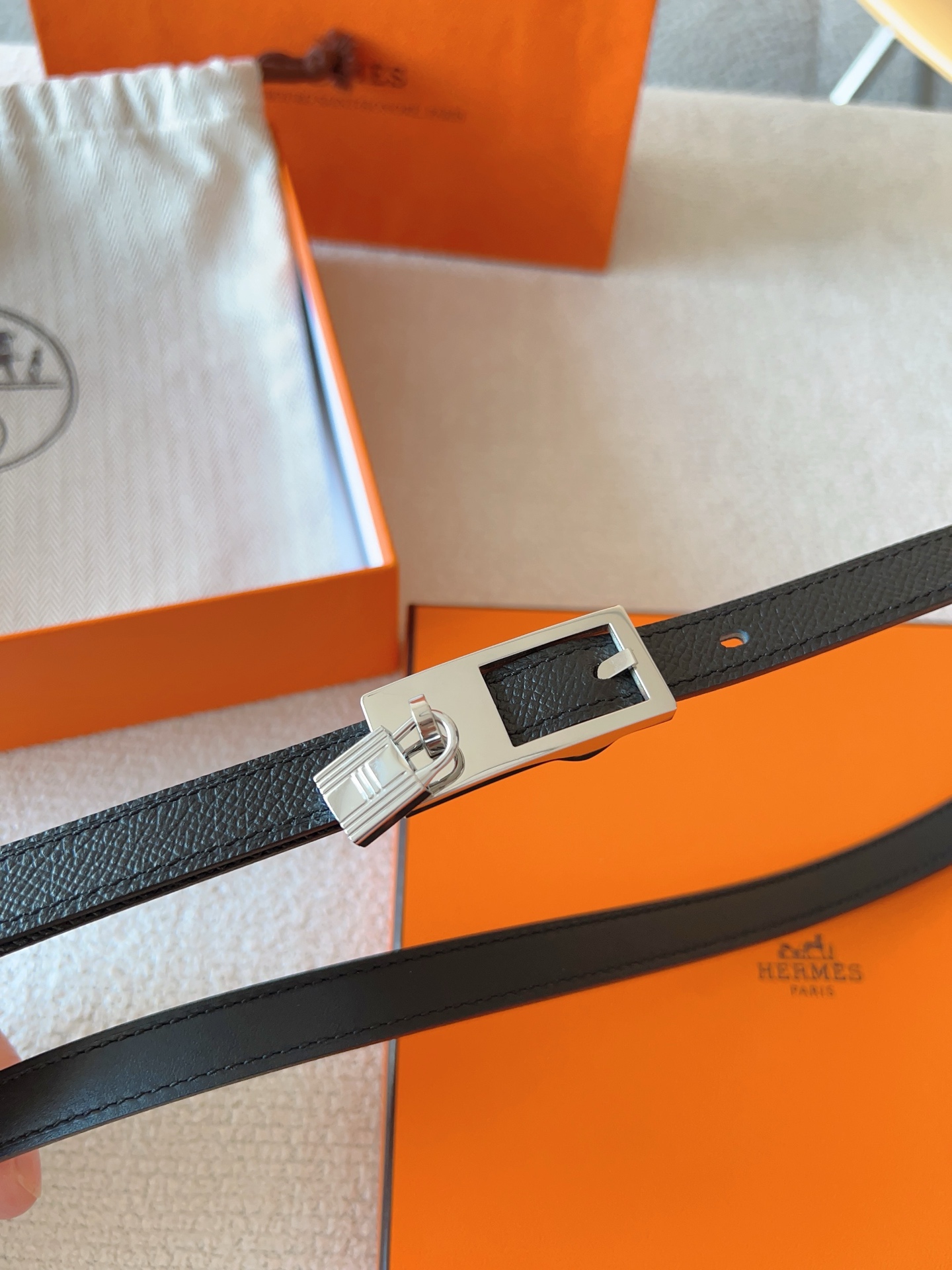 Hermes Swift & Epsom Leather Belt with Lucky Padlock Buckle - 1.5cm Width 4 i1737010674401 83 0 3