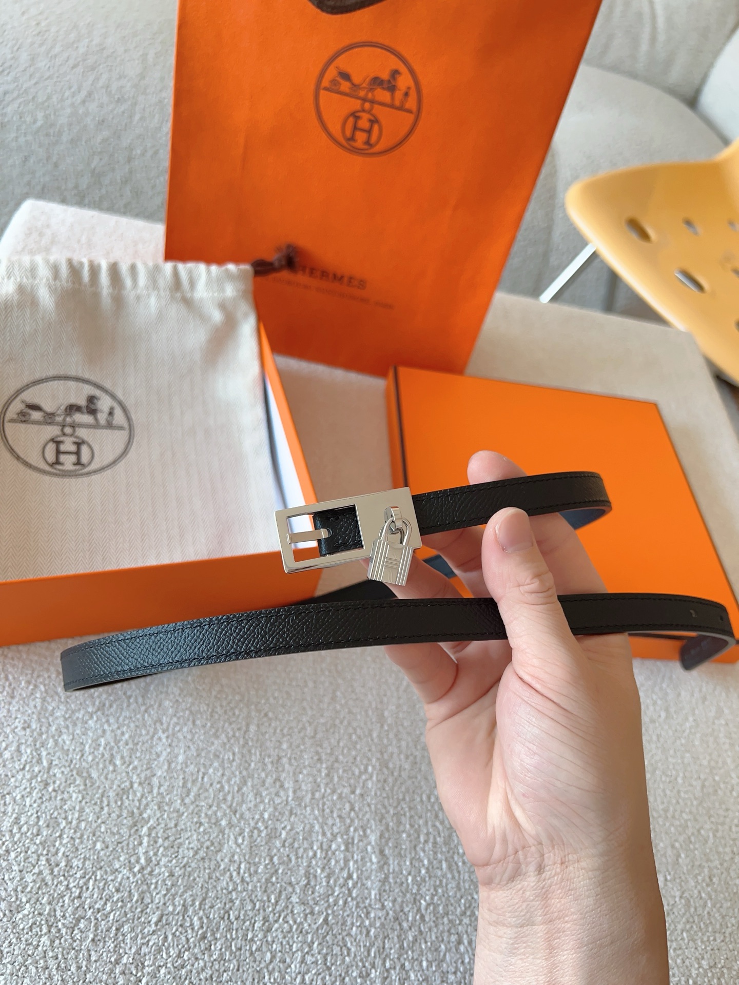 Hermes Swift & Epsom Leather Belt with Lucky Padlock Buckle - 1.5cm Width 2 i1737010675070 5527 0 1