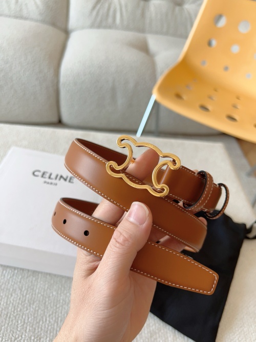 Celine Triomphe Belt: Elegant Leather Belt with Golden Buckle for Women