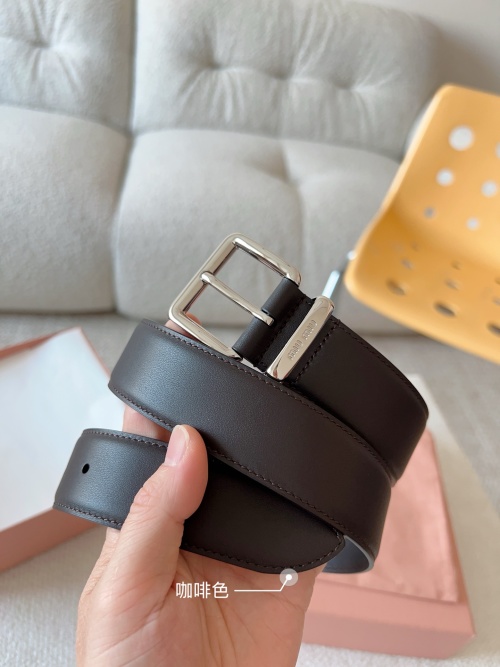 Miu Miu Leather Belt with Buckle - Elegant & Versatile, 35mm Width 1 Miu Miu Leather Belt with Buckle - Elegant & Versatile, 35mm Width