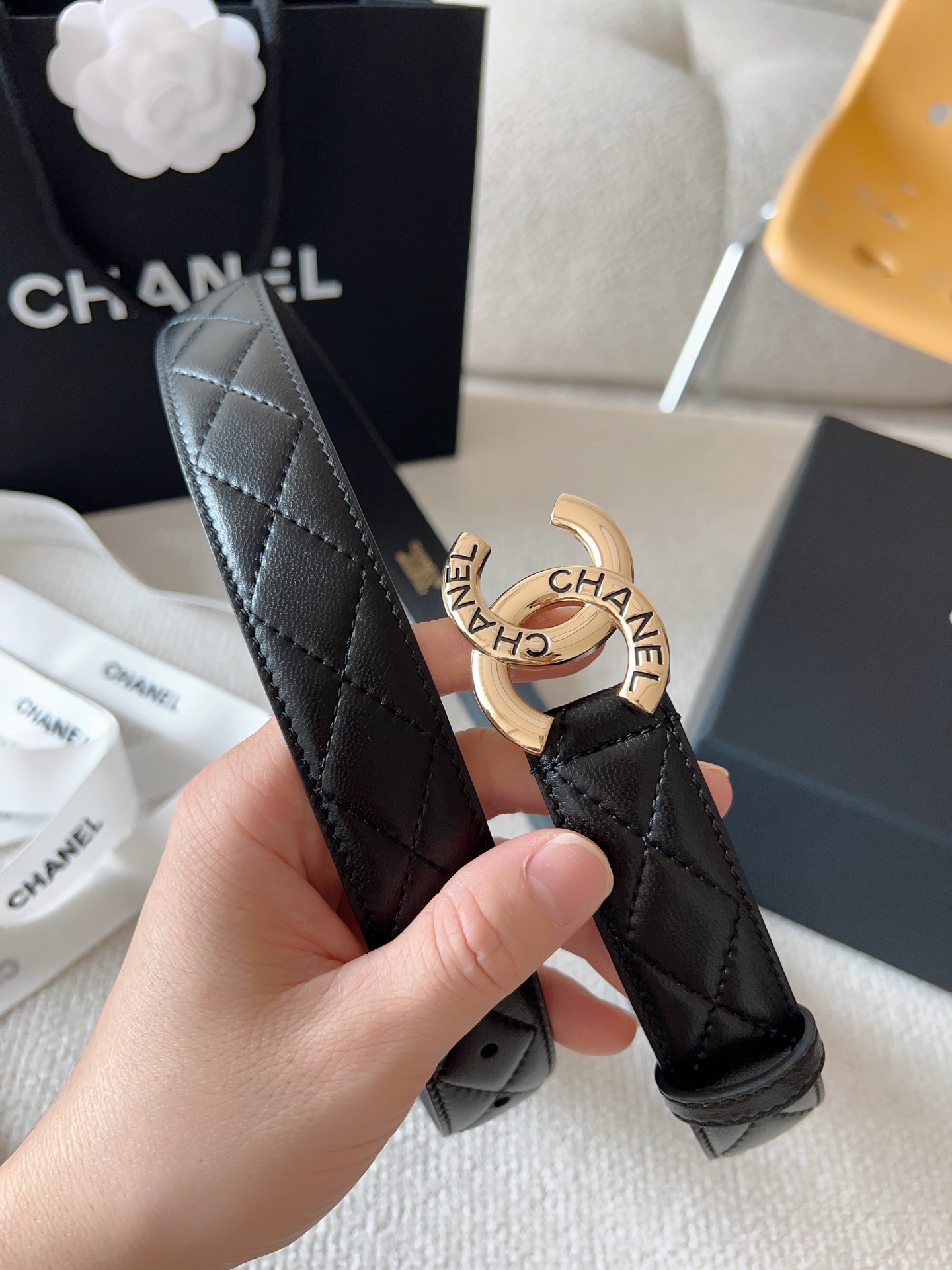 Chanel Women's Italian Leather Belt with Gold-Tone Buckle, 3.0cm Width 3 i1748959650344 6781 0 1