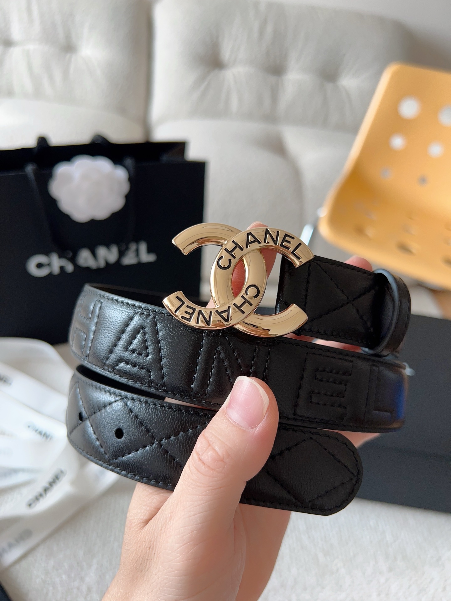 Chanel Women's Italian Leather Belt with Gold-Tone Buckle, 3.0cm Width 2 i1748959650358 352 0 0