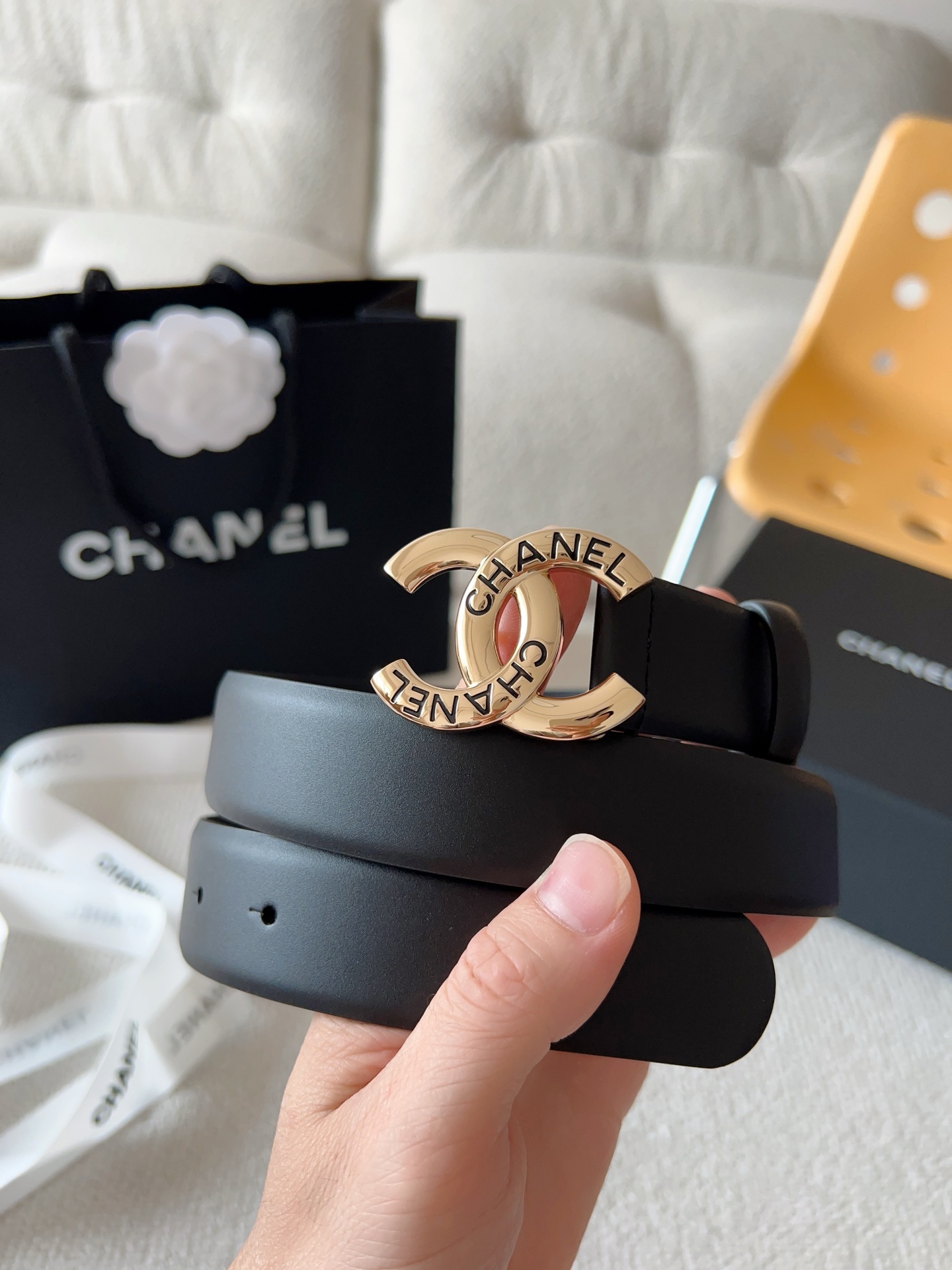 Chanel Women's Leather Belt with Gold Buckle, 3.0cm Width 2 i1748959808722 8108 0 0