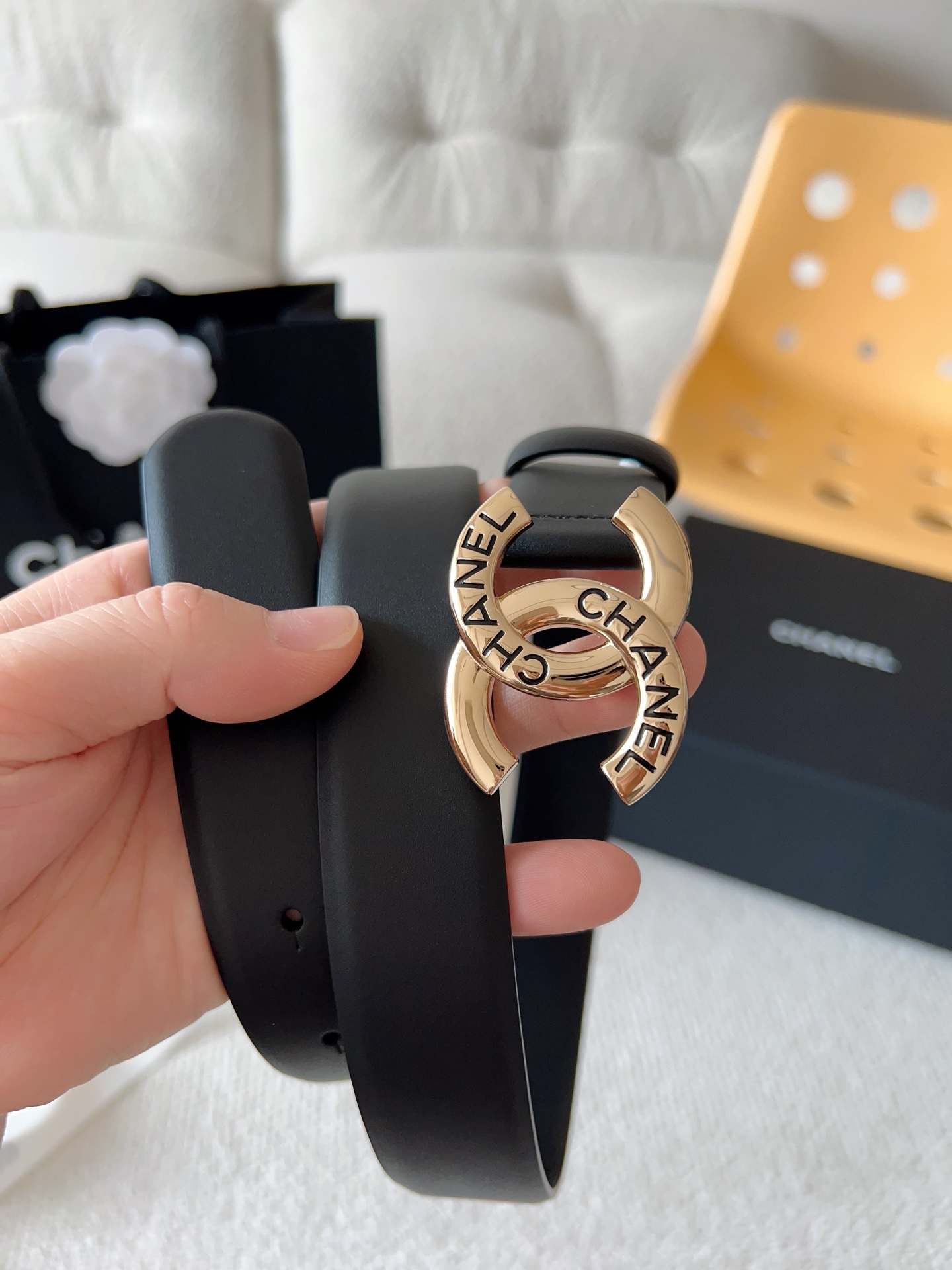 Chanel Women's Leather Belt with Gold Buckle, 3.0cm Width 7 i1748959808848 6027 0 5