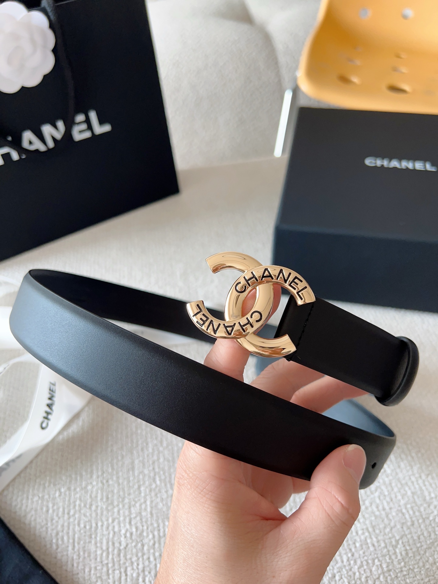Chanel Women's Leather Belt with Gold Buckle, 3.0cm Width 3 i1748959808855 7925 0 1