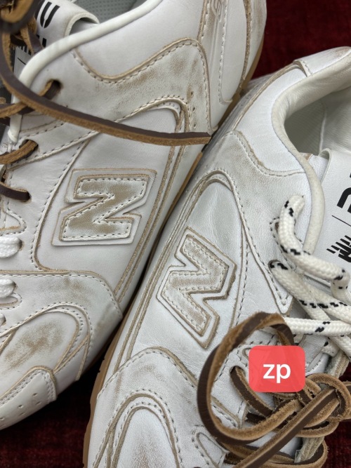 New Balance White Leather Sneakers with Hand-Applied Patina Finish 1 New Balance White Leather Sneakers with Hand-Applied Patina Finish