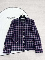 Chanel Roupa Casacos & Jaquetas Azul Rosa Branco Malha Seda