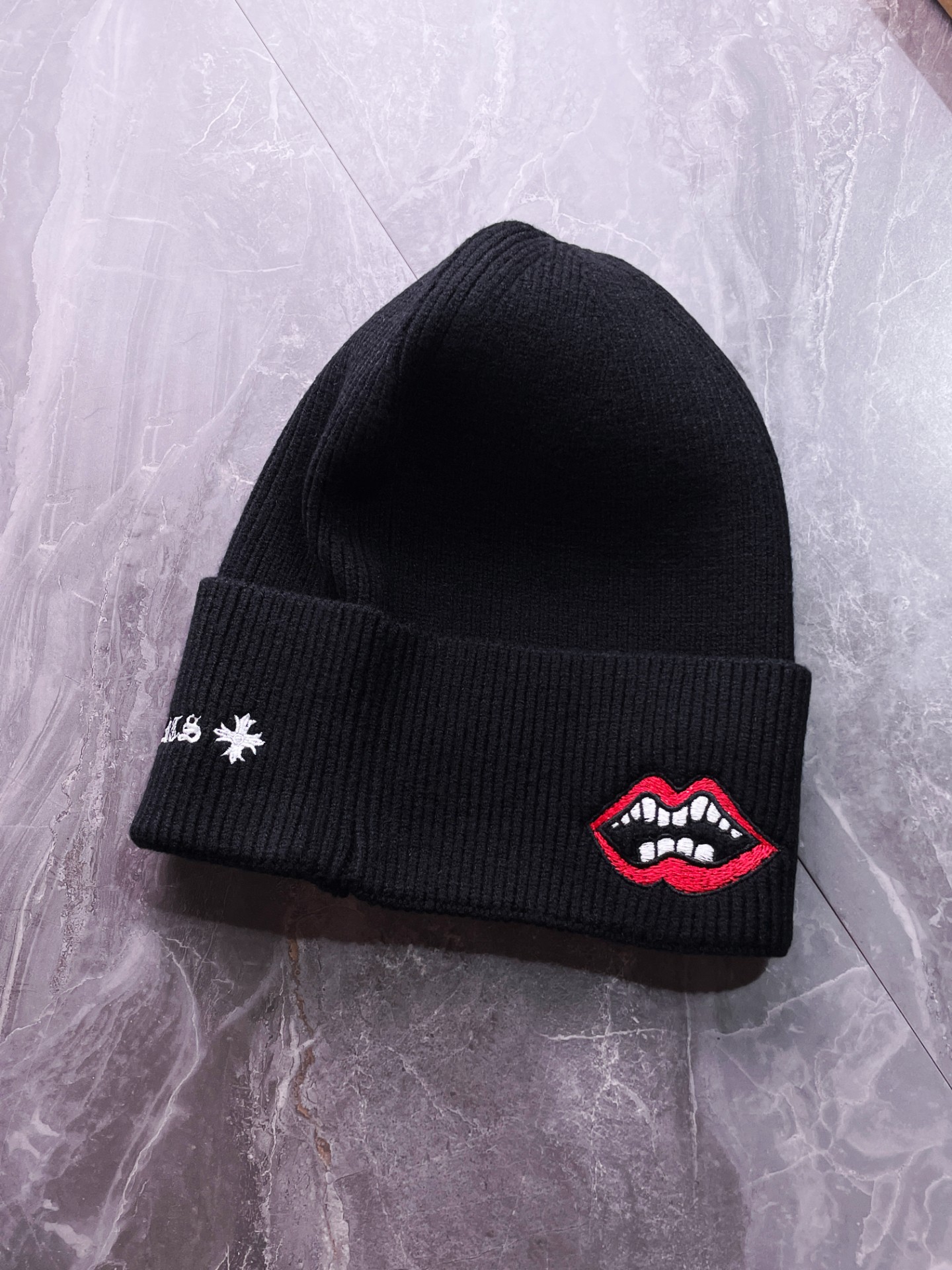 How quality
 Chrome Hearts Hats Knitted Hat Wholesale Replica Shop
 Black Doodle Embroidery Boy Knitting Wool Fall/Winter Collection