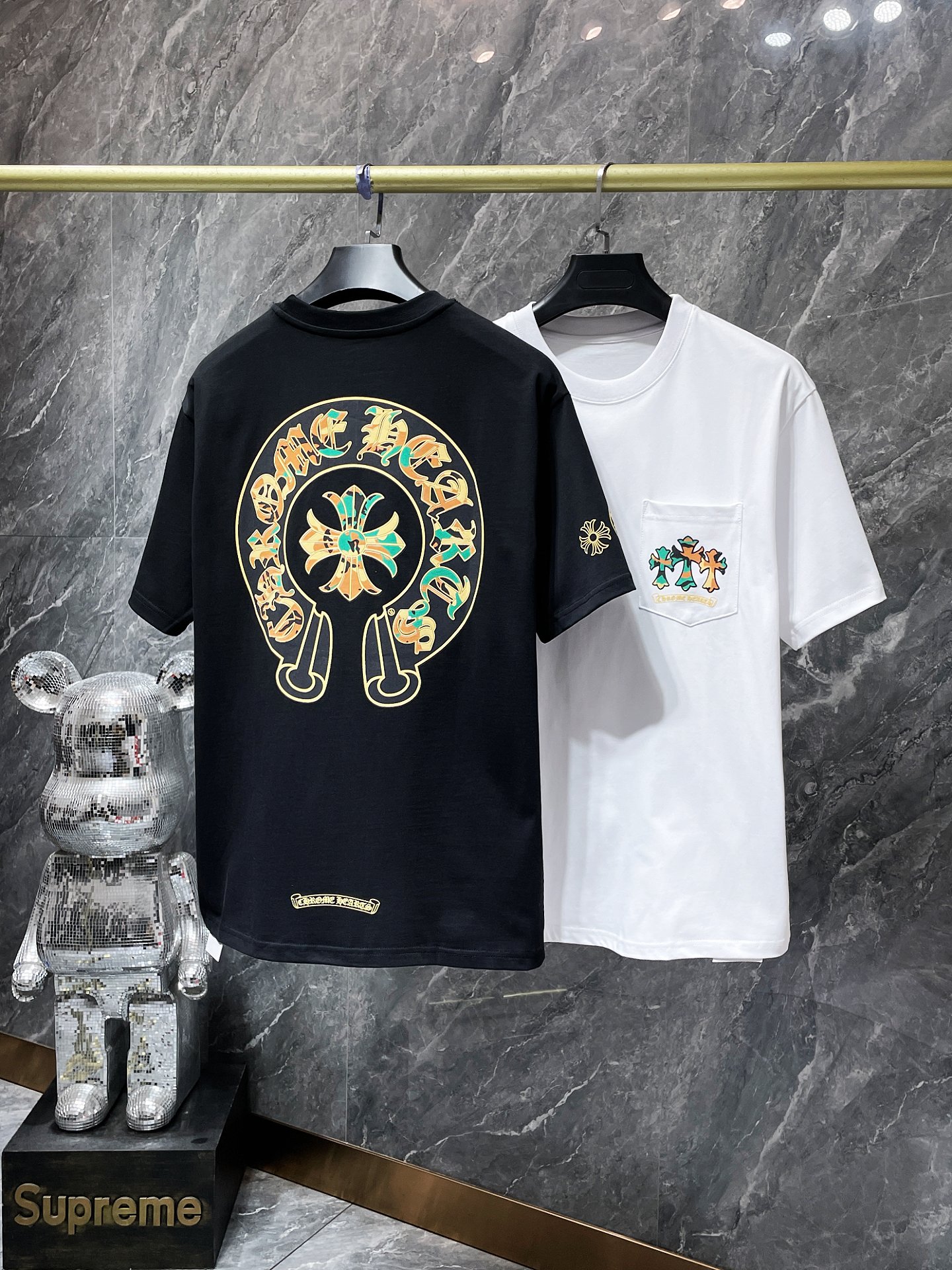 Luxury 7 Star Replica
 Chrome Hearts Clothing T-Shirt Black White Printing Summer Collection Short Sleeve
