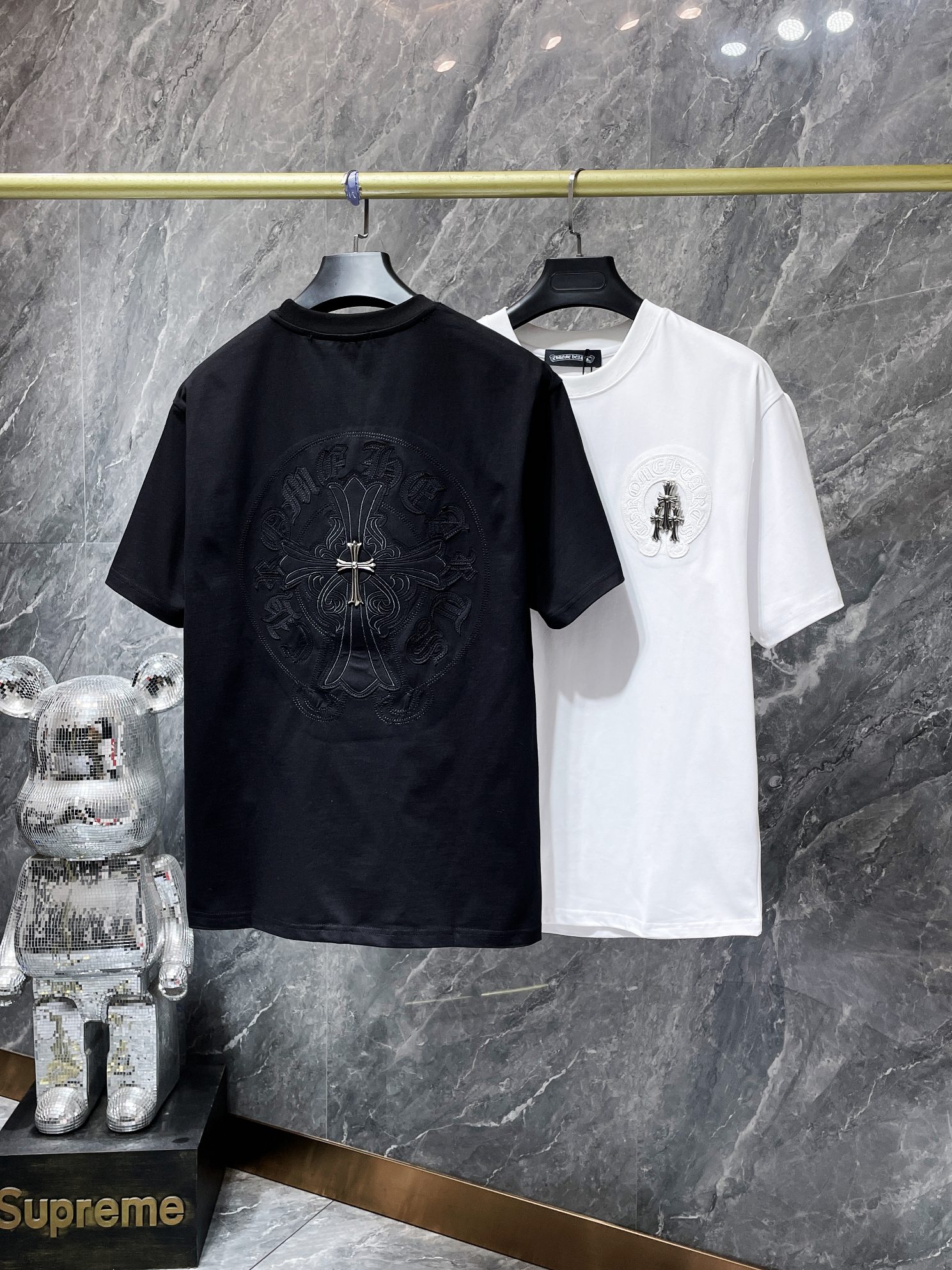 Fake Cheap best online
 Chrome Hearts Clothing T-Shirt Black White Embroidery Summer Collection Short Sleeve