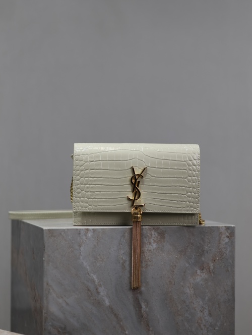 Saint Laurent Kate Tassel Chain Wallet in White Crocodile Embossed Leather 1 Saint Laurent Kate Tassel Chain Wallet in White Crocodile Embossed Leather