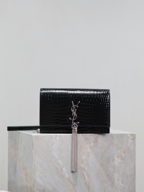 Saint Laurent Kate Chain Wallet in Black Crocodile Embossed Leather 1 Saint Laurent Kate Chain Wallet in Black Crocodile Embossed Leather