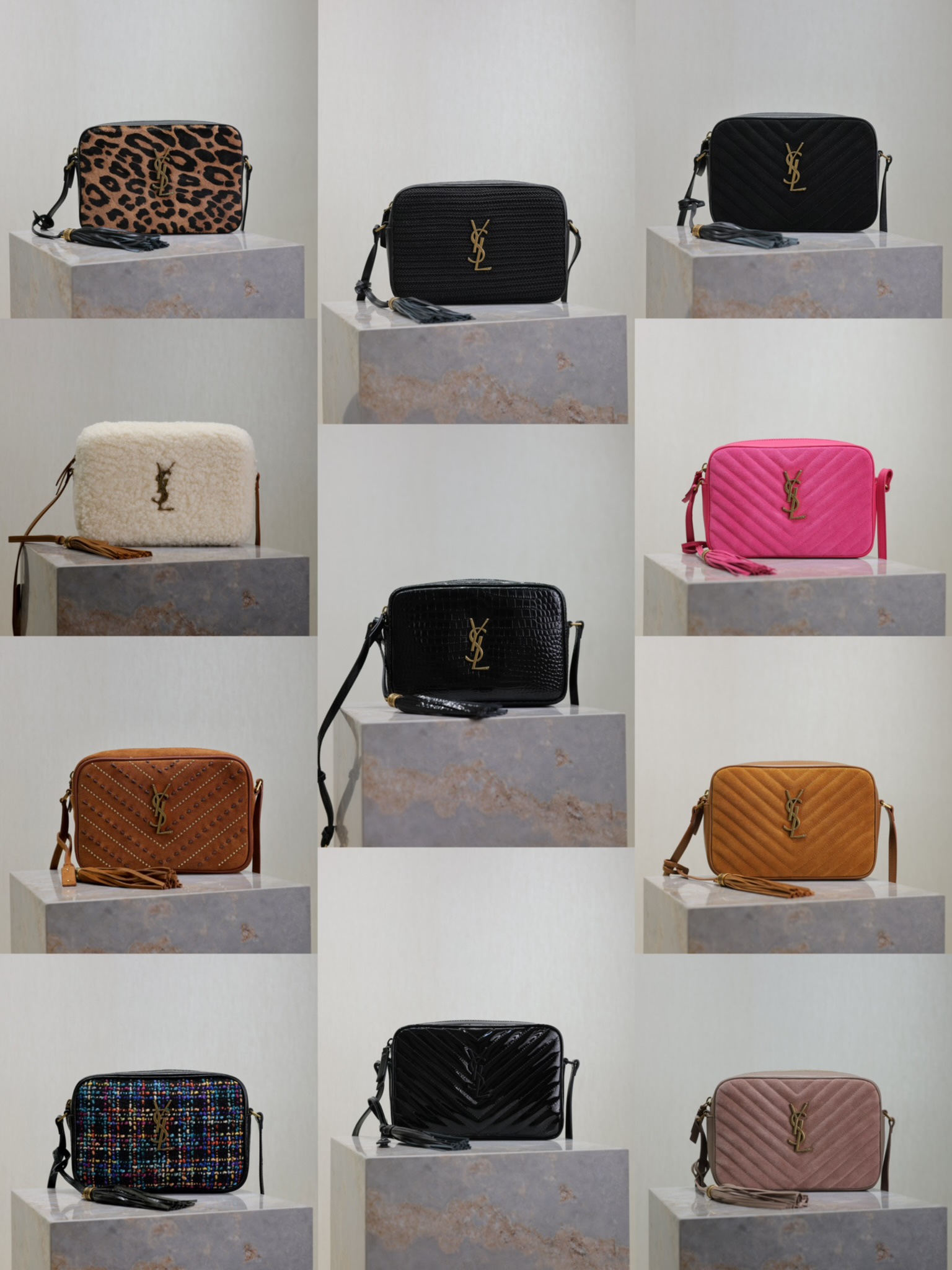 Bolso cámara Lou_colección de edición limitada acabado mate/cordero/leopardo/tweed/cocodrilo/tejido/laca