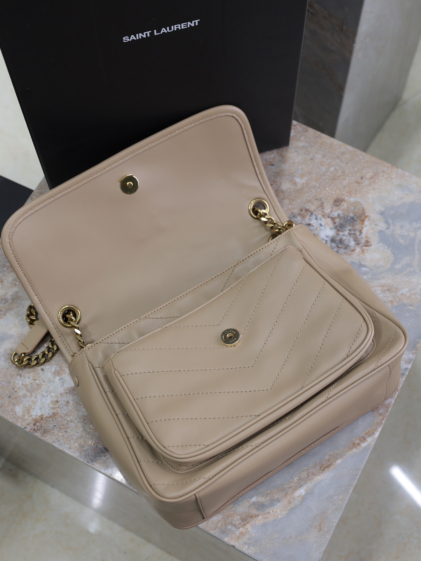 Saint Laurent Niki Lambskin Shoulder Bag with Gold-Tone Chain, Beige color 9 i1732258866 1425 1