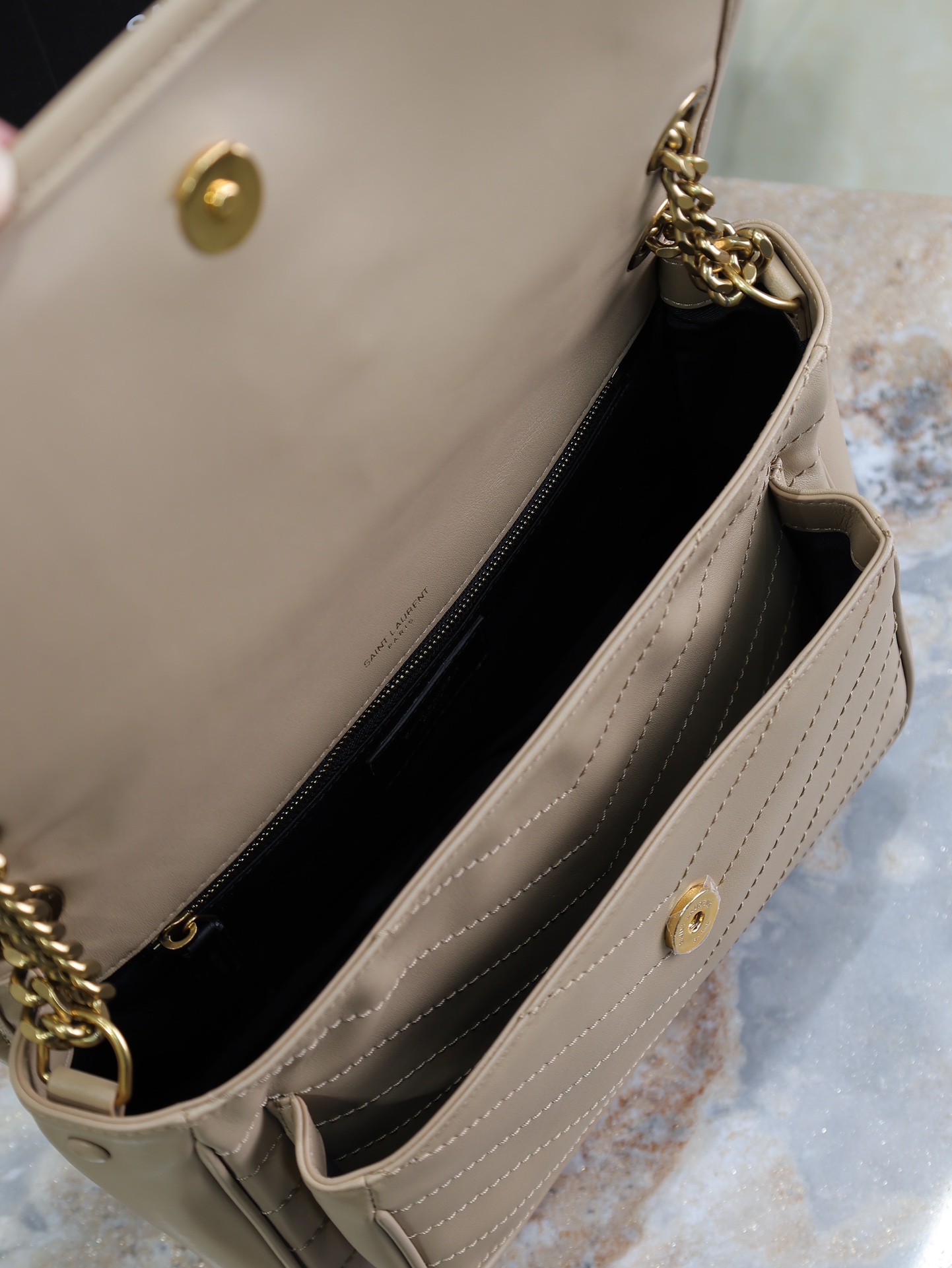 Saint Laurent Niki Lambskin Shoulder Bag with Gold-Tone Chain, Beige color 10 i1732258866 4710 3