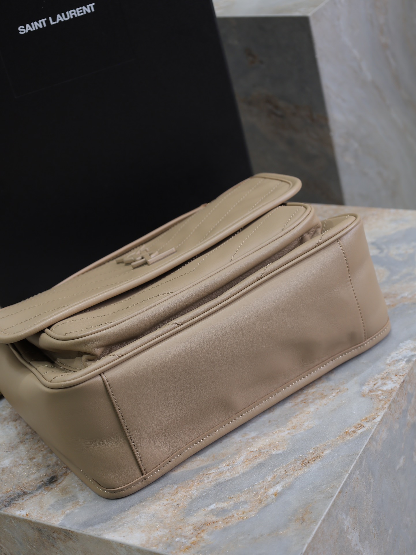 Saint Laurent Niki Lambskin Shoulder Bag with Gold-Tone Chain, Beige color 8 i1732258866 9754 0