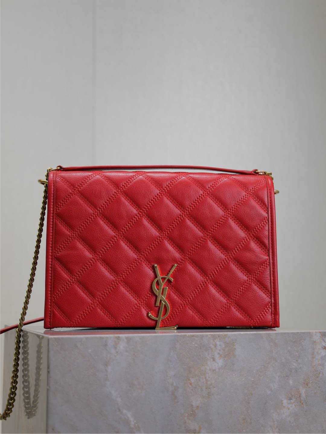 Rojo · 25cm #Bolso de cadena de piel de cordero acolchada en rombos Becky# ¡Absolutamente de la serie del amor a primer…