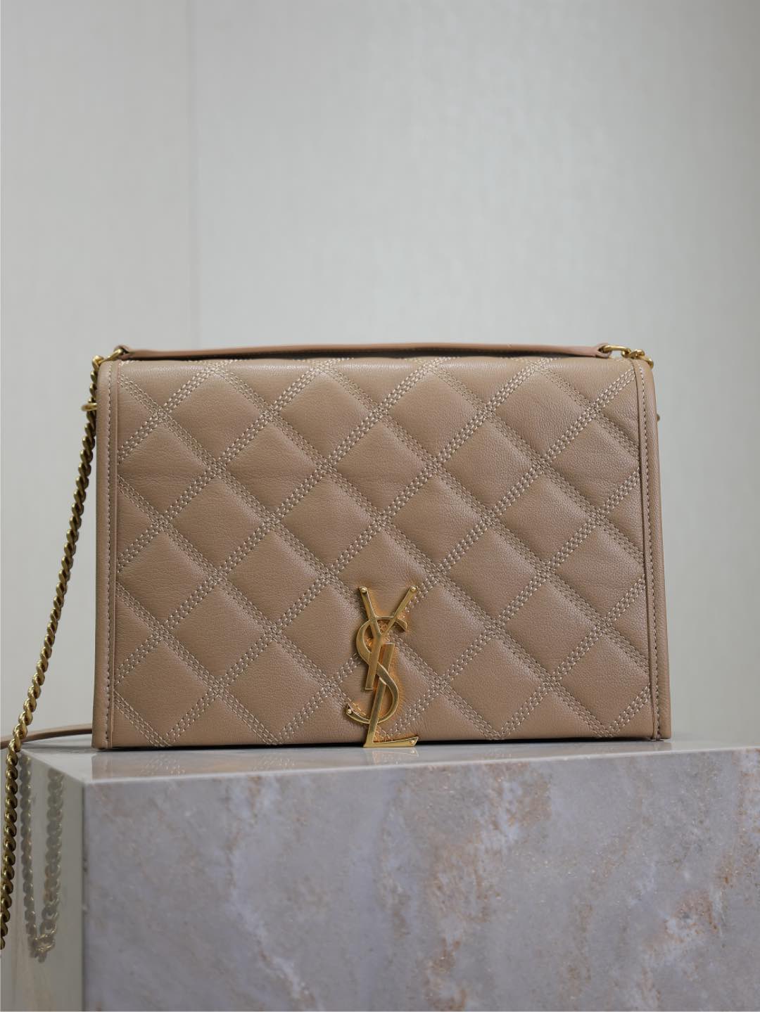 Beige · 25cm #Bolso de cadena de piel de cordero acolchada en rombos Becky# ¡Absolutamente de la serie del amor a prime…
