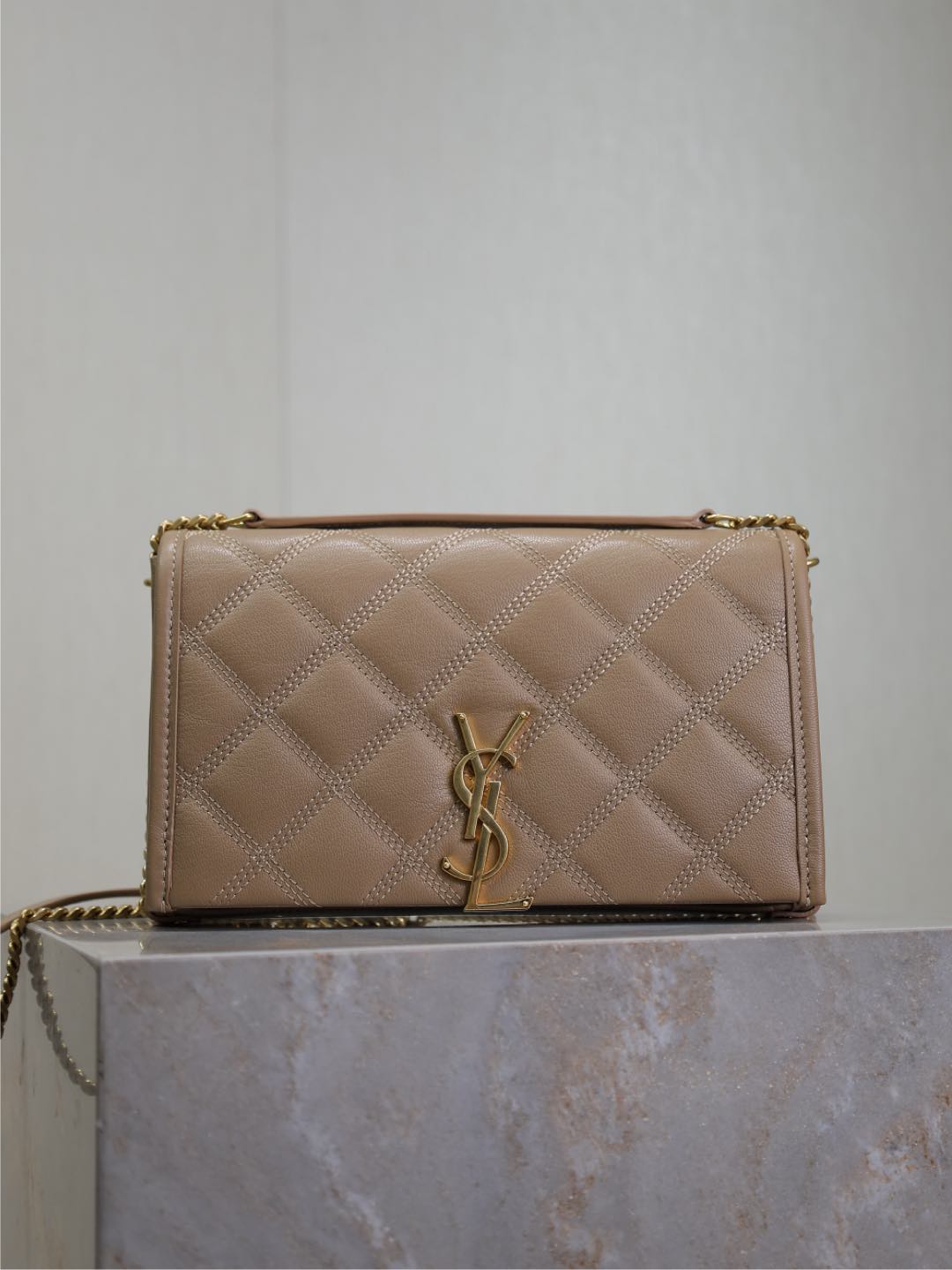 Beige · 22.5cm #Bolso de cadena de piel de cordero acolchada en rombos Becky# ¡Absolutamente de la serie del amor a pri…