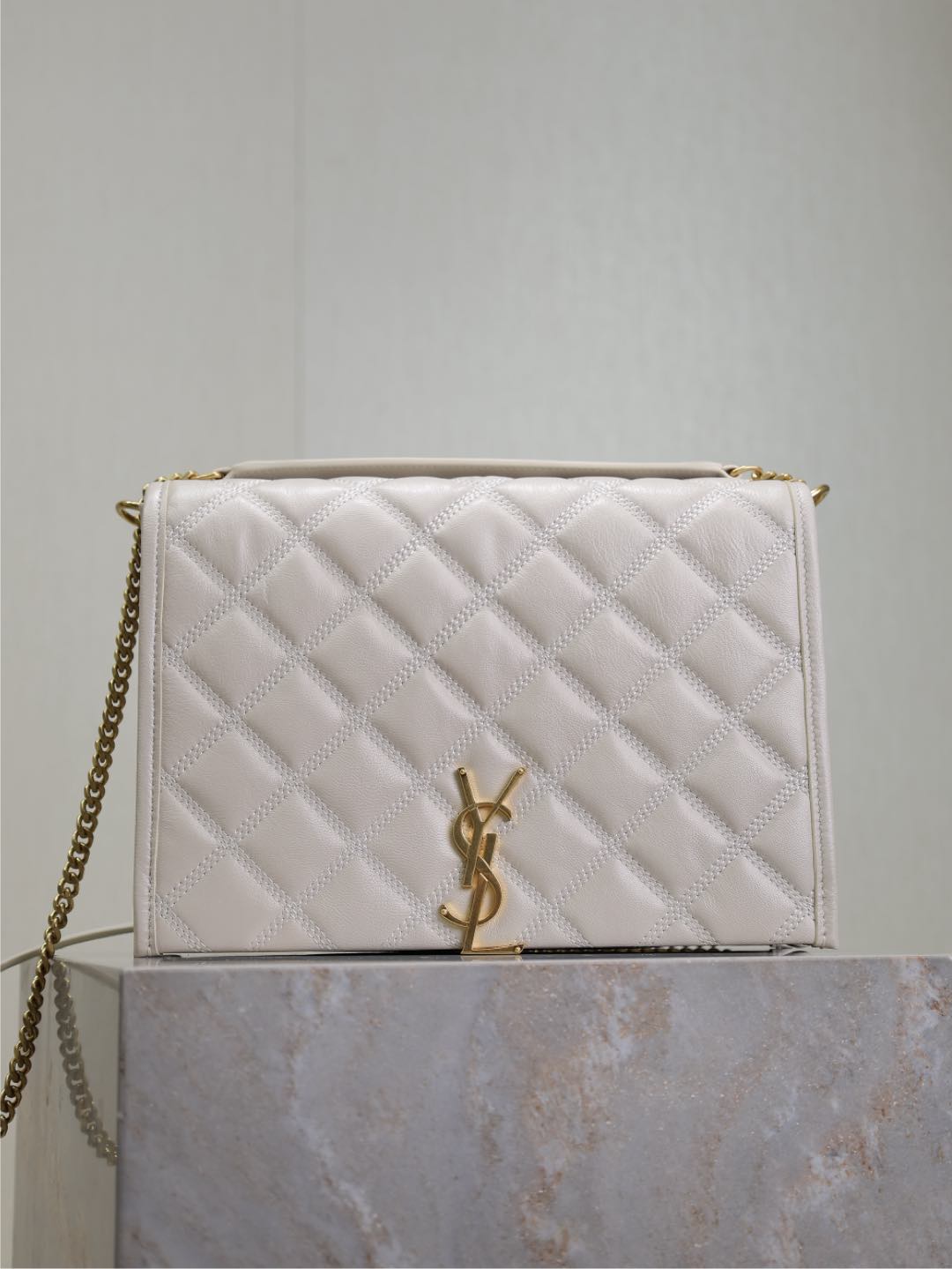 Blanco·26cm #Becky Bolso de cadena de cuero de cordero con acolchado en rombos# ¡Definitivamente es de la serie amor a …
