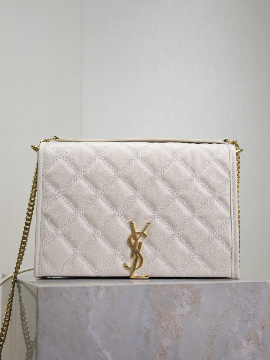 Blanco·25cm #Becky Bolso de cadena de cuero de cordero con acolchado en rombos# ¡Definitivamente es de la serie amor a …