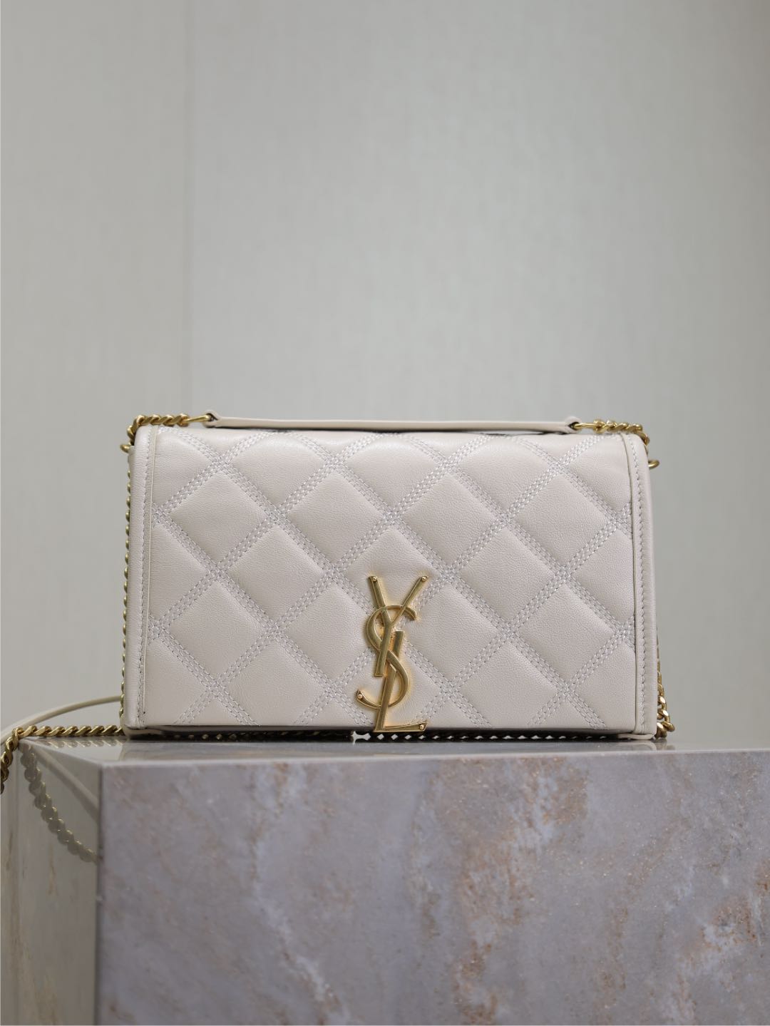 Blanco·22.5cm #Becky Bolso de cadena de cuero de cordero con acolchado en rombos# ¡Definitivamente es de la serie amor …