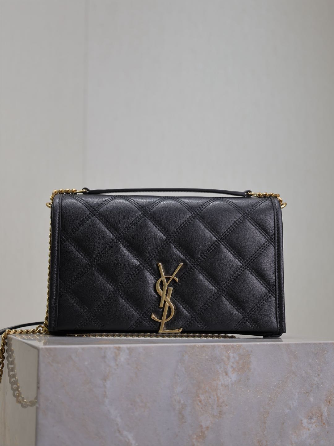 Negro·22.5cm #Becky Bolso de cadena de cuero de cordero con acolchado en rombos# ¡Definitivamente es de la serie amor a…