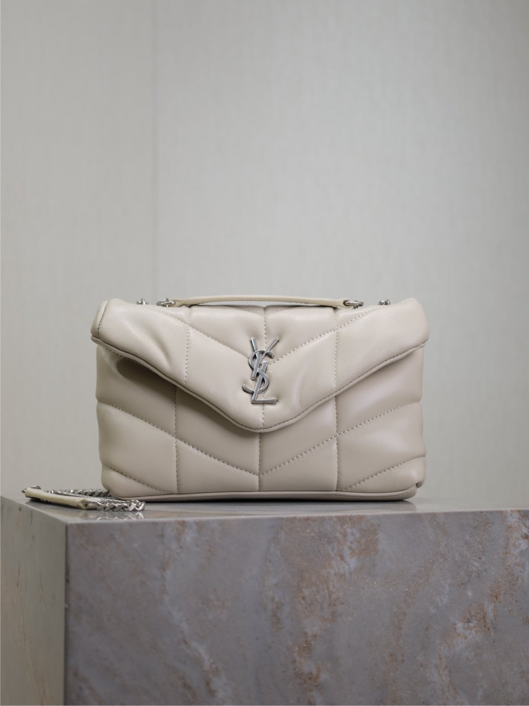 Yves Saint Laurent Crossbody & Shoulder Bags White Silver Hardware Lambskin Sheepskin Loulou Puffer Chains