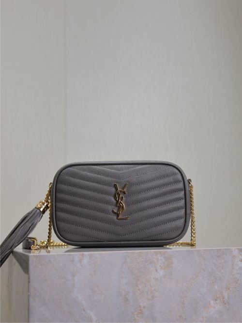Gray Leather Camera Bag with Gold Hardware & Tassel - Compact & Stylish 25 Gray Leather Camera Bag with Gold Hardware & Tassel – Compact & Stylish