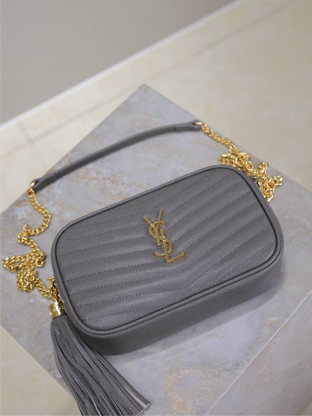 Gray Leather Camera Bag with Gold Hardware & Tassel - Compact & Stylish 10 i1735622115454 1816 0 8