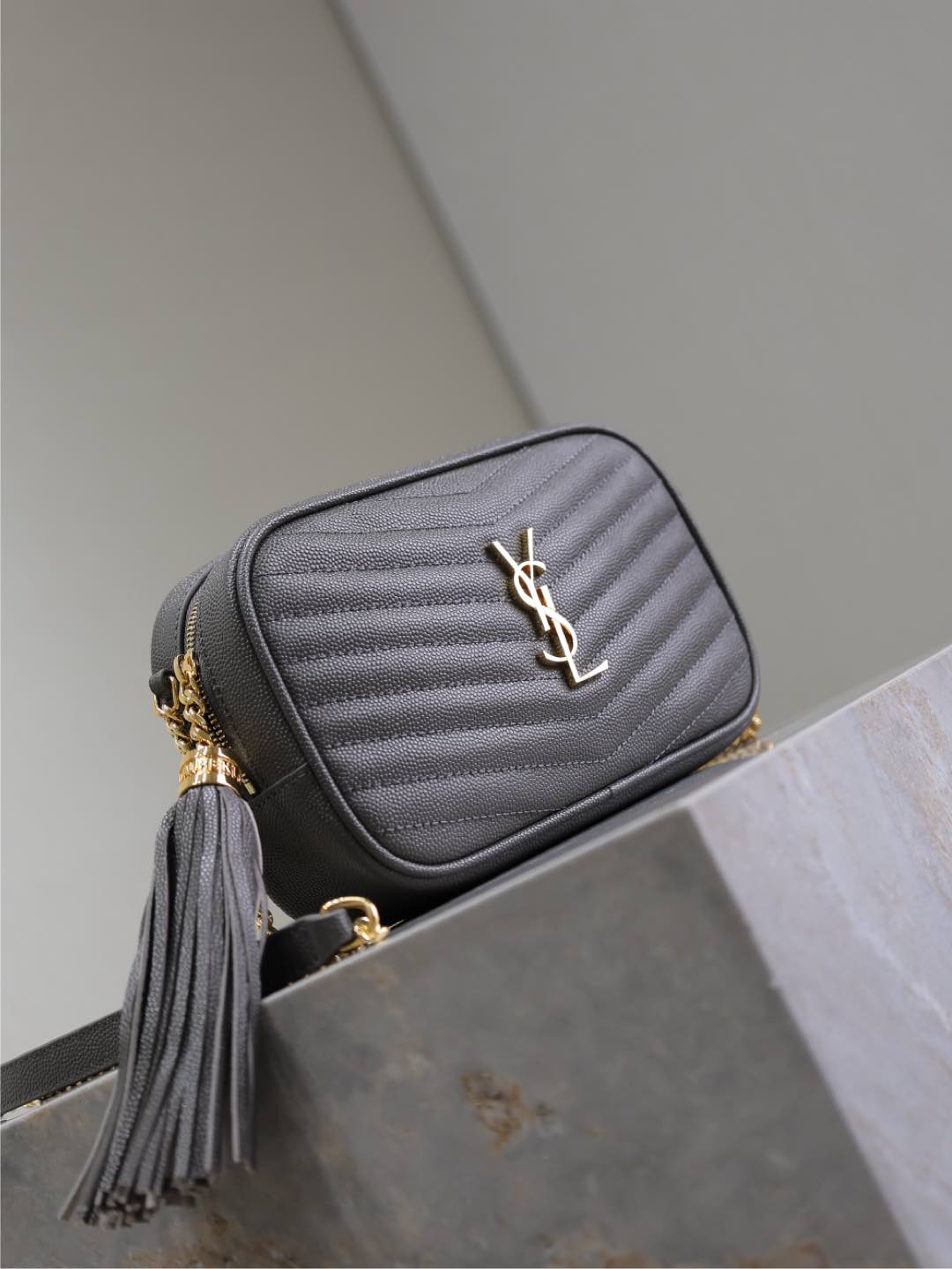 Gray Leather Camera Bag with Gold Hardware & Tassel - Compact & Stylish 5 i1735622115530 8164 0 3