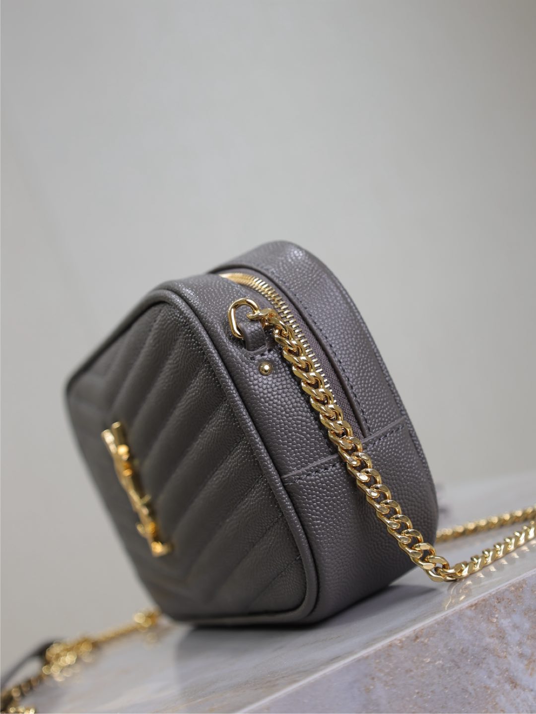 Gray Leather Camera Bag with Gold Hardware & Tassel - Compact & Stylish 6 i1735622115680 5554 0 4