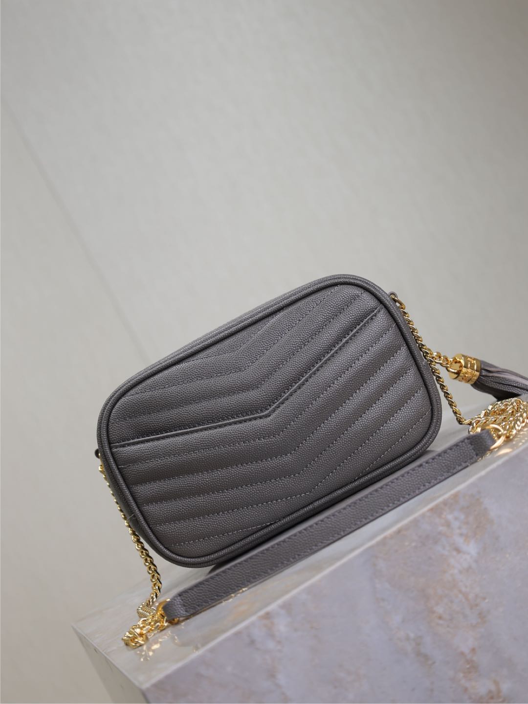 Gray Leather Camera Bag with Gold Hardware & Tassel - Compact & Stylish 7 i1735622115827 4314 0 5