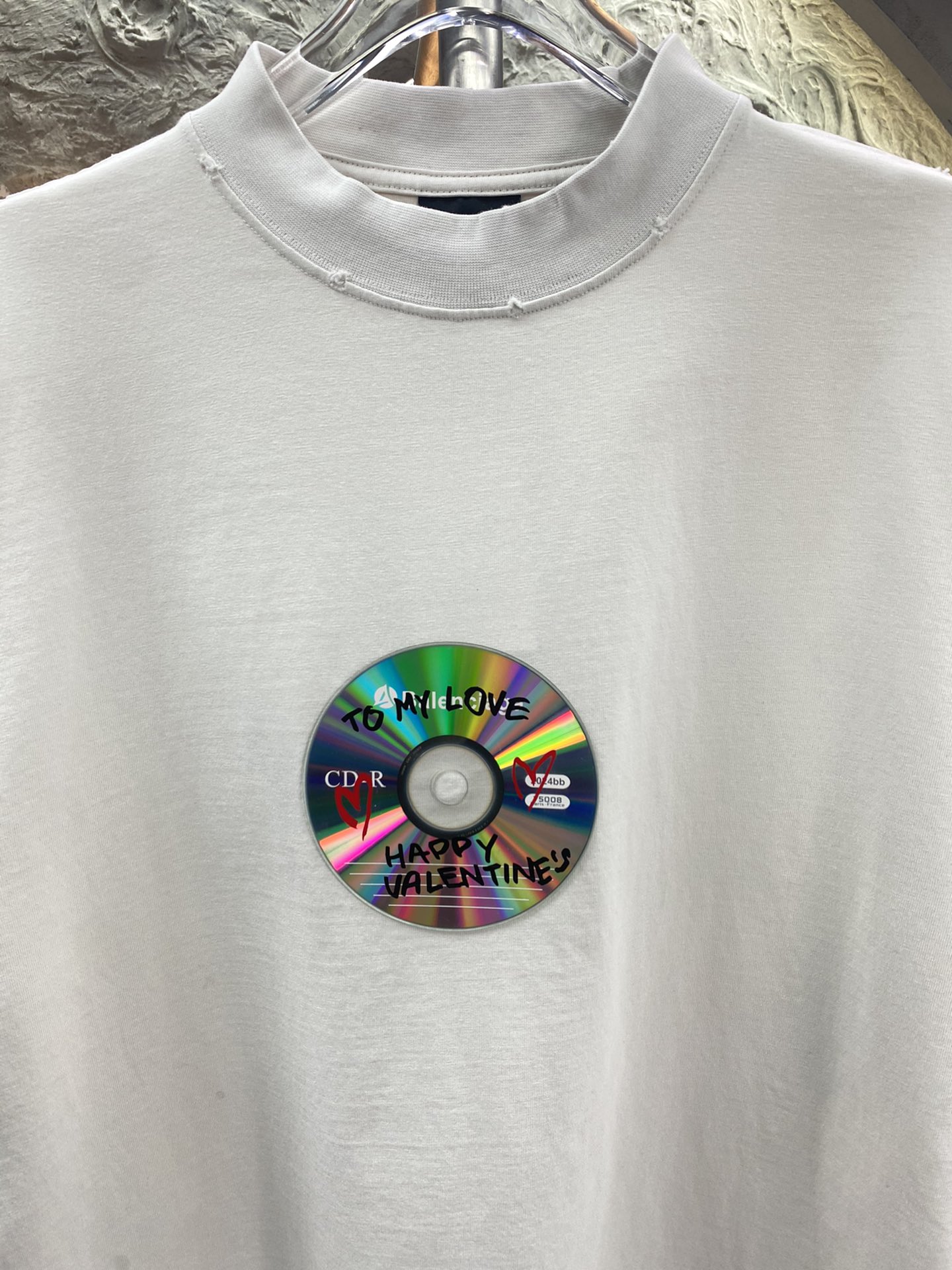 Balenciaga巴黎世家情人节限定CD光盘短袖TeeZP打板采用16S230G单纱精梳棉袖子以及下摆