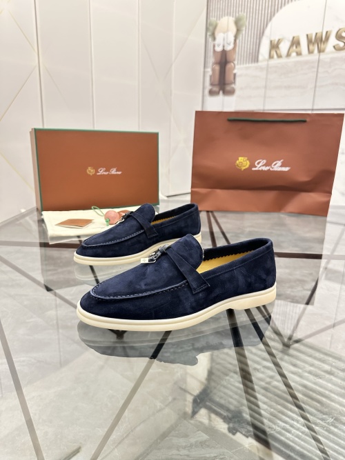 Loro Piana Men's Navy Suede Leather Loafers Slip-Ons Shoes
