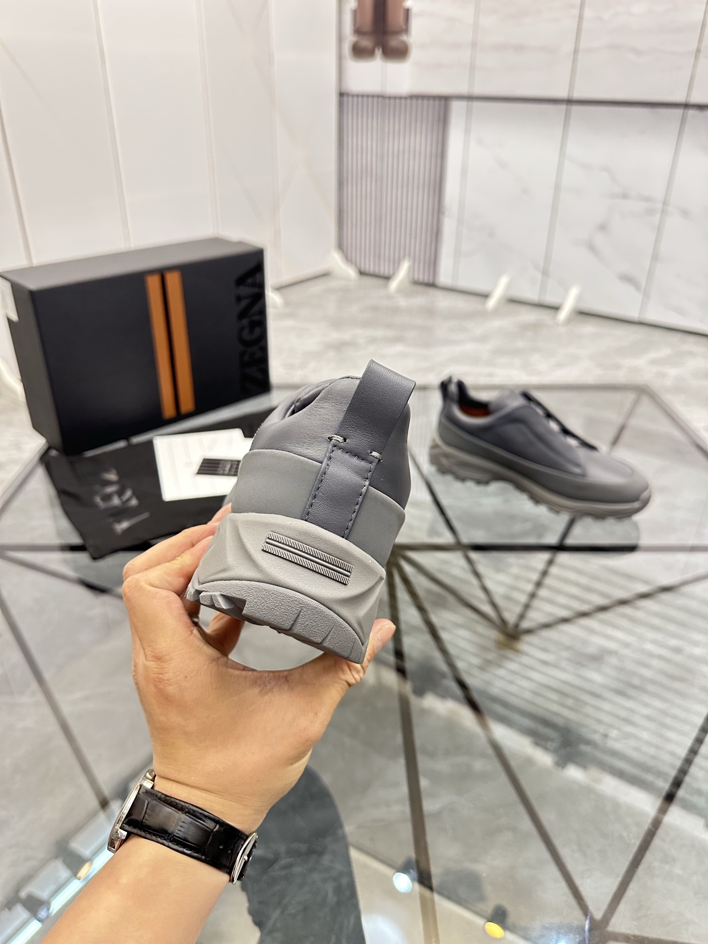Zegna Men's Grey Leather Low-Top Sneakers, Sizes 38-47, Premium Quality 9 i1742893271267 2451 0 7